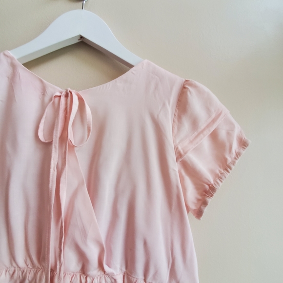 Pura Vida embroidered cotton pink top tie back, empire waist - Picture 6 of 7